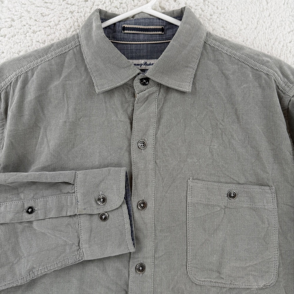 Tommy Bahama Shirt Mens Medium Gray Corduroy Long Sleeve Button Up Casual Cotton